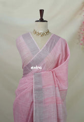Pink Frost - Soft linen cotton saree with Small Border - Perfect for Office Wear | Casual Wear