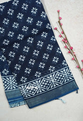 Indigo Blue - Soft linen cotton with bagra prints