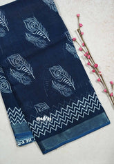 Indigo Blue - Soft linen cotton with feather prints