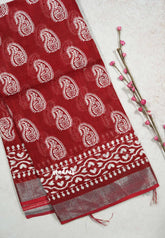 Dark Red - Soft linen cotton with mango prints