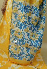 Mango Yellow - Soft linen cotton saree with  Shibori Pritns