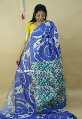 Lavender Blue - Soft linen cotton saree with  Shibori Pritns