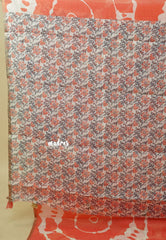 Carrot Peach - Soft linen cotton saree with  Shibori Pritns