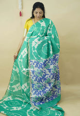 Jade Green - Soft linen cotton saree with  Shibori Pritns