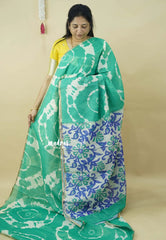 Jade Green - Soft linen cotton saree with  Shibori Pritns