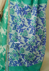 Jade Green - Soft linen cotton saree with  Shibori Pritns