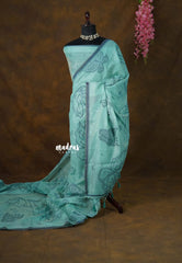 Sea Green - Soft Muslin Cotton with Butterfly Weaving and Tiny Border - Perfect for Office Wear