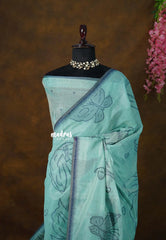 Sea Green - Soft Muslin Cotton with Butterfly Weaving and Tiny Border - Perfect for Office Wear