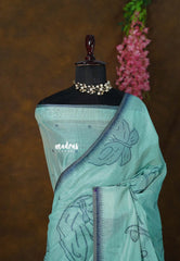 Sea Green - Soft Muslin Cotton with Butterfly Weaving and Tiny Border - Perfect for Office Wear