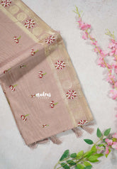 Muted Peach - Soft Muslin Silk with Floral Thread Weaving Buttas - Perfect for Office Wear