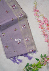 Lavender Glow - Soft Muslin Silk with Floral Thread Weaving Buttas - Perfect for Office Wear