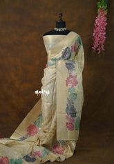 Sandal Beige - Muslin Silk with Full Flower Weaving - Perfect for Festive Wear