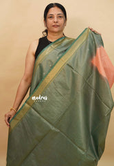 Mild Orange with Olive Green - Soft Tissue khadi zari Border with buttas