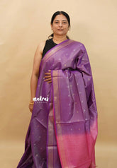 Purple with Pink - Soft Tissue khadi zari Border with buttas
