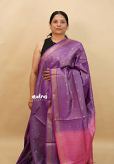 Purple with Pink - Soft Tissue khadi zari Border with buttas