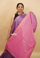 Purple with Pink - Soft Tissue khadi zari Border with buttas