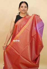 Magenta Purple with Brick Red - Soft Tissue khadi zari Border with buttas