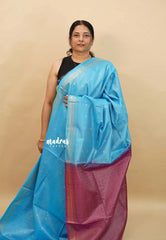 Blue with Pink - Soft Tissue khadi zari Border with buttas