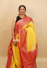 Mango Yellow with Red - Soft Tissue khadi zari Border with buttas