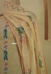Amitha – Peach Gold Tissue Linen Salwar Suit with Lotus Digital Prints & Hand Embroidery