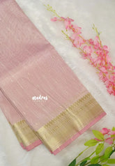 Pastel Pink - ANJALI - Soft Tissue linen Saree with Zari Border