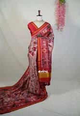 Dual Shade Onion Peach with Red - Sowbhagya Gift silk – Soft Silk Elegance Saree Premium Kalamkari Weaving Body Patola Weaving Border - Perfect for Festive Celebration