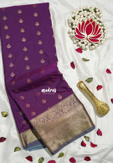 Royal Purple - Sowbhagya Gift Silk – Soft Silk Elegance Saree Contrast Pallu and Blouse with Buttas - Perfect for Festive Celebration