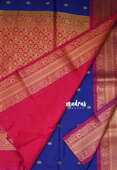 MS Amma Blue - Sowbhagya Gift silk – Soft Silk Elegance Saree Traditional Flower Border Weaving Buttas with Contrast Pallu and Blouse - Perfect for Festive Celebration