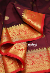 Crimson Maroon - Sowbhagya Gift silk – Soft Silk Elegance Saree Floral Border, Buttas with Contrast Pallu and Blouse - Perfect for Festive Celebration