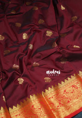 Crimson Maroon - Sowbhagya Gift silk – Soft Silk Elegance Saree Floral Border, Buttas with Contrast Pallu and Blouse - Perfect for Festive Celebration