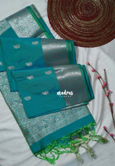 Dual Shade Bluish Green - Sowbhagya Gift silk – Soft Silk Elegance Saree Traditinal Border with Mango Buttas and Rich Pallu - Perfect for Festive Celebration