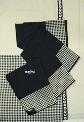 Halfwhite with Black blouse - Sowmiya - Organic Bamboo Cotton checks half and half prints