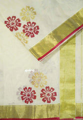 Halfwhite - Sowmiya - Organic Bamboo Cotton floral print with Tissue Border with raw silk blouse