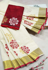 Halfwhite - Sowmiya - Organic Bamboo Cotton floral print with Tissue Border with raw silk blouse