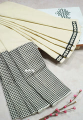Halfwhite with Black blouse - Sowmiya - Organic Bamboo Cotton checks half and half prints