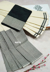 Halfwhite with Black blouse - Sowmiya - Organic Bamboo Cotton checks half and half prints