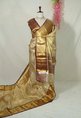 Golden Ivory - Sri Lakshmi - Premium Semi silk with floral emboss weaving body getti border - Best for Weddings