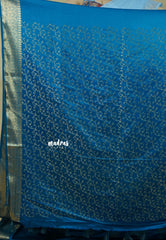 Teal Blue - Sri valli pure satin silk with peacock buttas and gold zari border