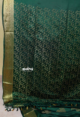 Dark Green - Sri valli pure satin silk with peacock buttas and gold zari border