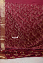 Deep Wine-Maroon - Sri valli pure satin silk with peacock buttas and gold zari border