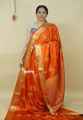 Burnt Orange - Sri valli pure satin silk with peacock buttas and gold zari border