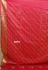 Peach Red - Sri valli pure satin silk with peacock buttas and gold zari border