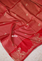 Classic Red - Sri valli pure satin silk with vairaoosi full weaving and elephant border