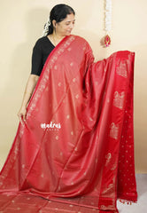 Classic Red - Sri valli pure satin silk with vairaoosi full weaving and elephant border