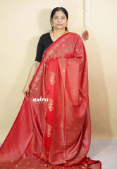 Classic Red - Sri valli pure satin silk with vairaoosi full weaving and elephant border