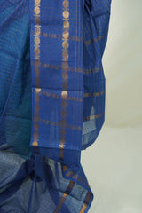 Cobalt Blue - Subbulakshmi - Sungudi 100 Count Saree Checks with Rettapetta Rudraksham Border with Blouse Combo - Best for Casual Wear | Summer Wear | Temple visit