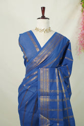 Indigo Blue - Subbulakshmi - Sungudi 100 Count Saree Velthari with Traditional Border with Blouse Combo - Best for Casual Wear | Summer Wear | Temple visit