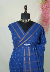 Cobalt Blue - Subbulakshmi - Sungudi 100 Count Saree with Rettapetta Rudraksham Border Ayutha ezhuthu Buttas with Blouse Combo - Best for Casual Wear | Summer Wear | School | College | Office wear