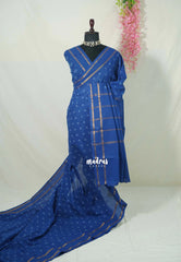 Cobalt Blue - Subbulakshmi - Sungudi 100 Count Saree with Rettapetta Rudraksham Border Ayutha ezhuthu Buttas with Blouse Combo - Best for Casual Wear | Summer Wear | School | College | Office wear
