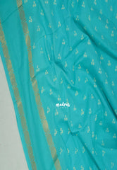 Cyan Blue with Magenta - Subbulakshmi - Sungudi 100 Count Saree with Rettapetta Rudraksham Border Ayutha ezhuthu Buttas with Blouse Combo - Best for Casual Wear | Summer Wear | School | College | Office wear